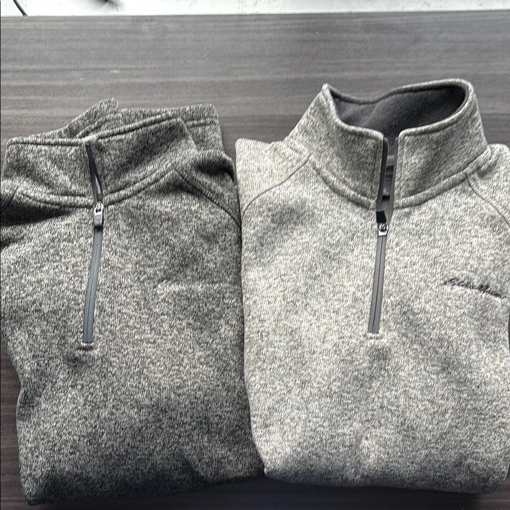 2 Pack: Eddie Bauer Men's Heather Gray Quarter-Zip Sweaters, Large